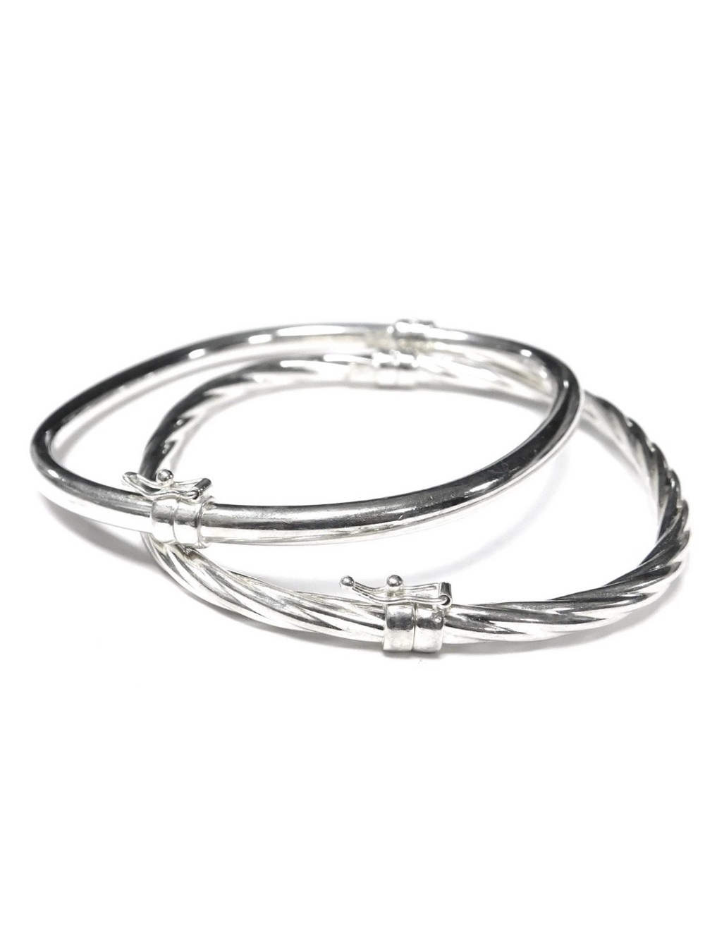 Milor Signed 925 Italy Sterling Silver Bangle Bracelets Lot of 2, 6.5-7” Wrist